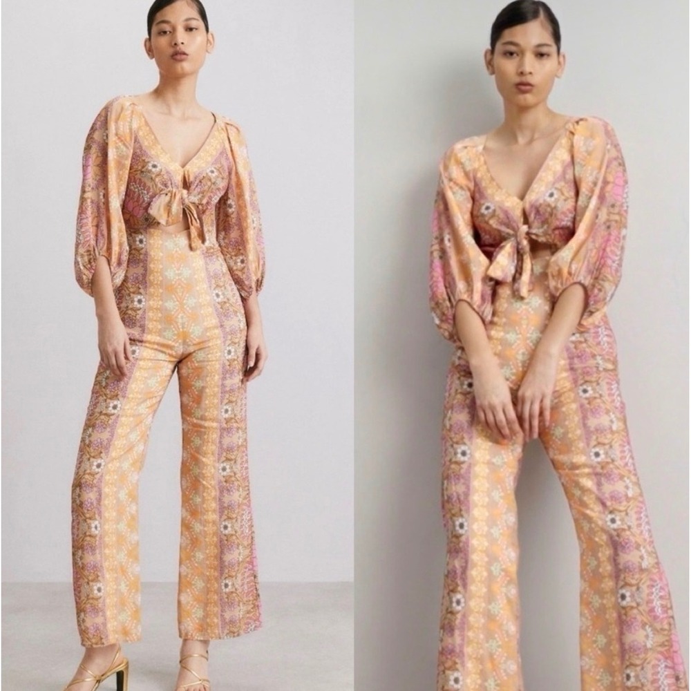 NWT Sandro Paris Dieppe Linen Blend Jumpsuit Beige Pink Size 36 / US 4